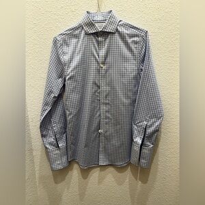Charles Tyrwhitt Blue and White Checkered Dress Shirt